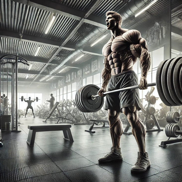 a man lifting a barbell in a gym